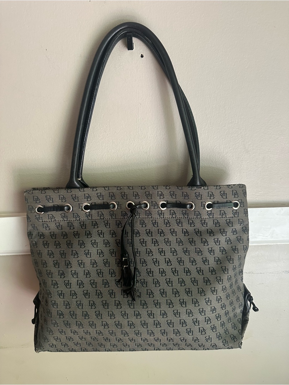 Dooney & Bourke Vintage Classic Tassel Monogram Tote Bag in Gray